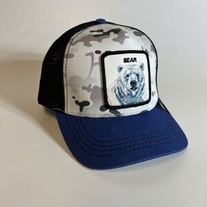 NWT The Farm Bear Camo Trucker Hat Blue Snapback Wildlife Series